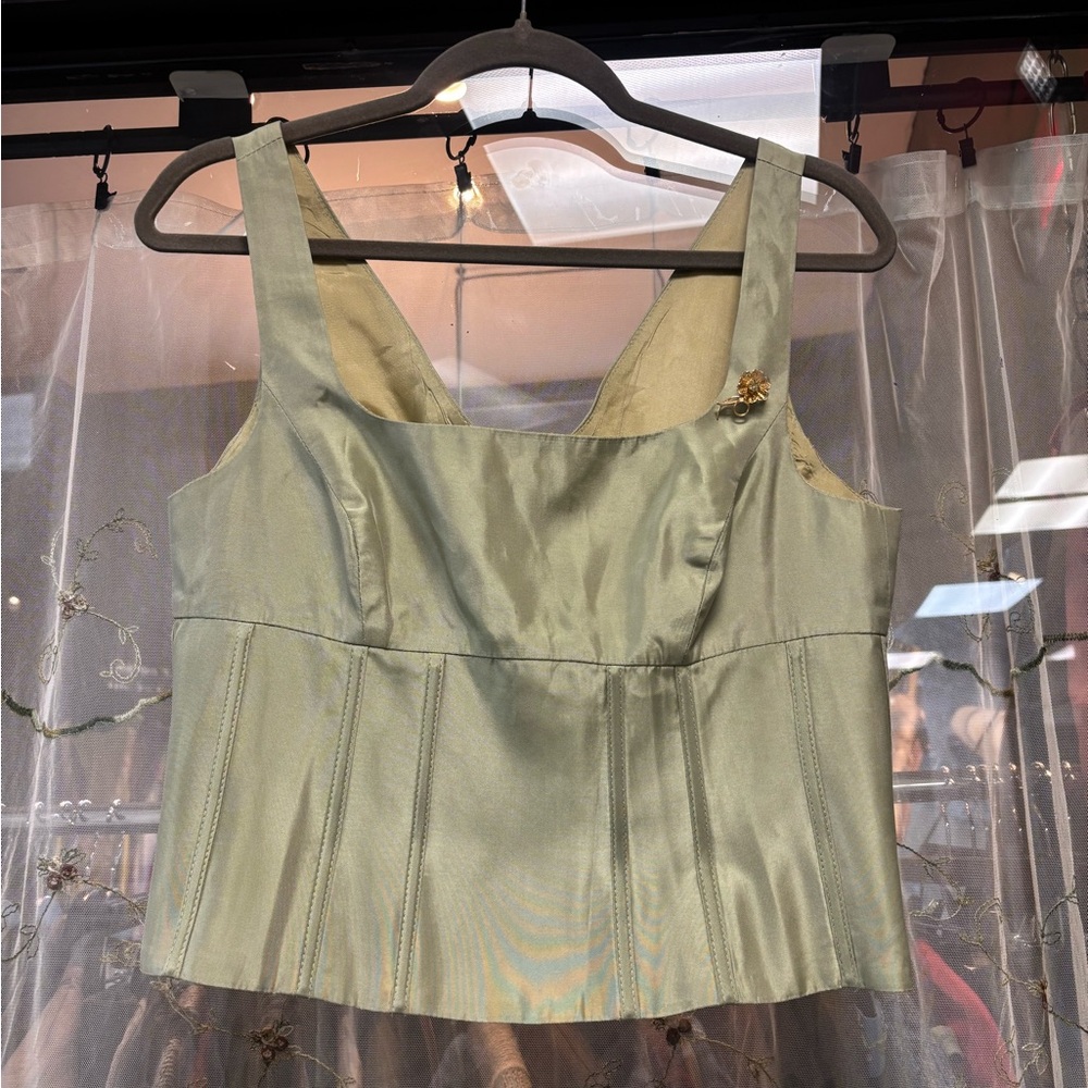 Vintage Sage Green Satin Camisole Tank Top